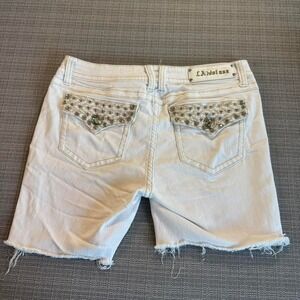 L.A Idol USA white denim biker shorts with rhinestone details